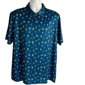 Golf America Polo Shirt Blue with Golf Carts Palm Trees Men's Large